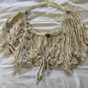 Floral Cream Top with Tie Front